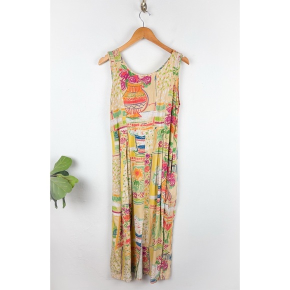 VTG Jams World Quirky Crayon Print Sleeveless Maxi Dress Sz M - Picture 2 of 9